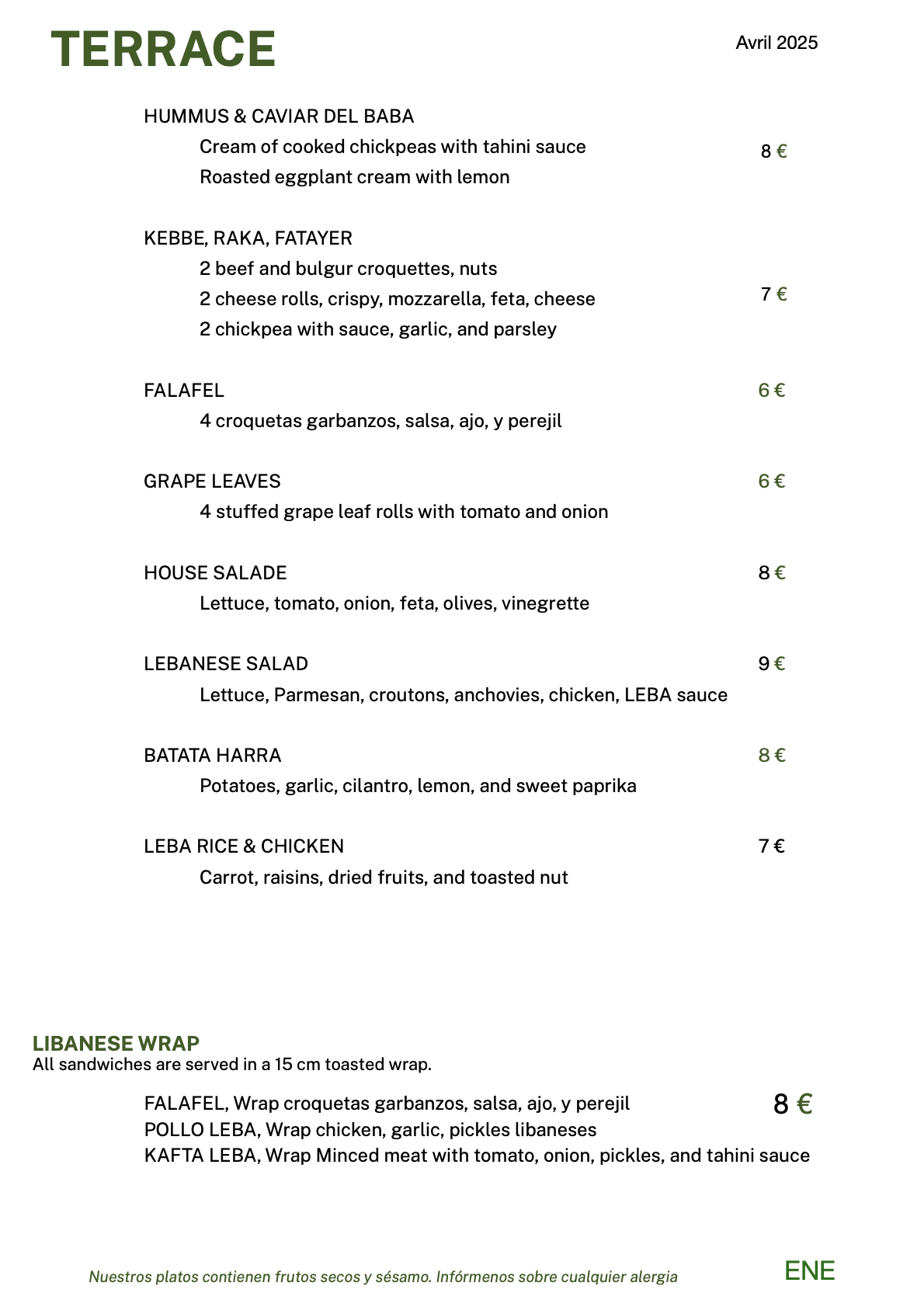 Terraza Menu Image